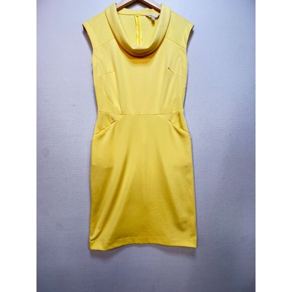 Banana Republic Women's Cowl Neck Bodycon Dress Stretch Size 4 Butter Yellow - Picture 7 of 11